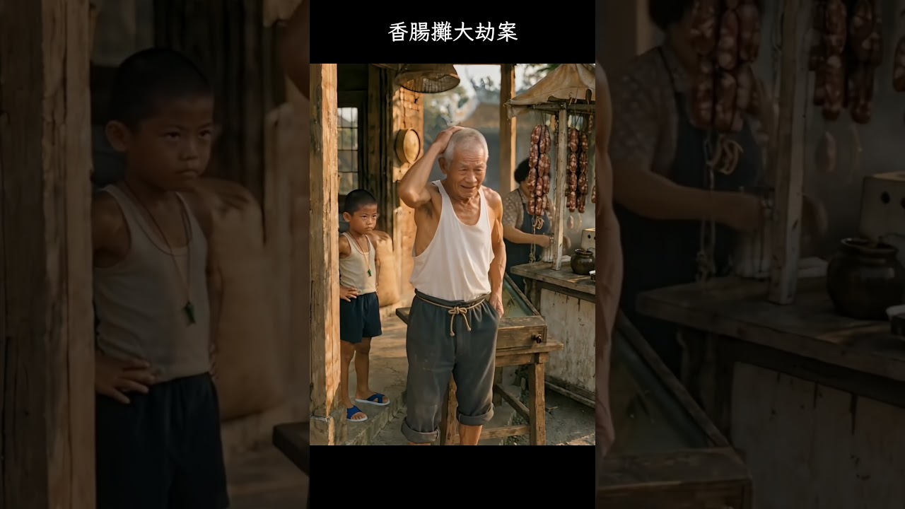 《香腸攤大劫案》作品畫面:柑仔店前的阿公與阿明